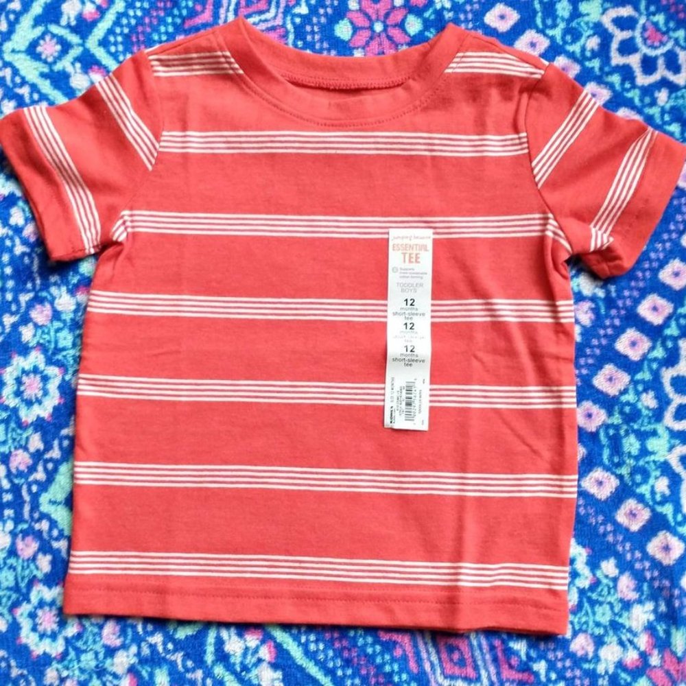 JUMPING BEANS baby boy shirt red white stripes 12 month  K-334